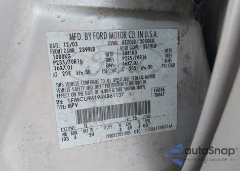 2004 Ford Escape Limited из США, поврежденный, VIN 1FMCU94194KB61137